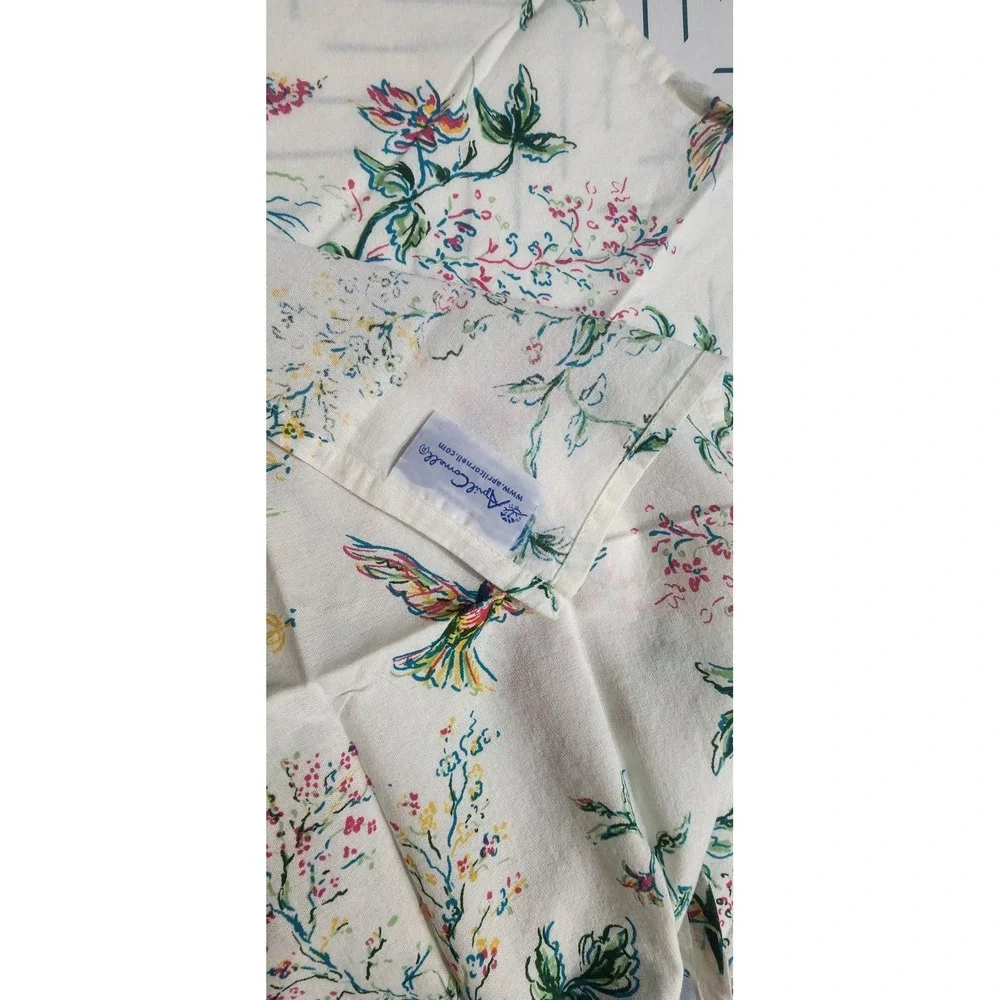 April Cornell 100% Cotton Napkin 2pc Hummingbird Floral White Spring Cottage New